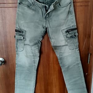 Grey Mid Washed Cargo Jeans