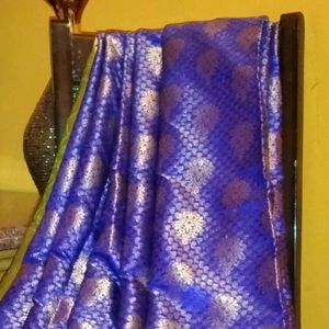 Royal Blue Art Silk + Attached Blouse