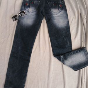 Denim Jeans With Front Print