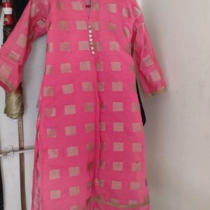 Pink And Gold Long Kurta