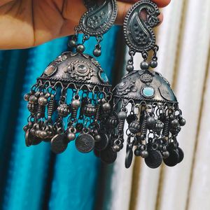 Elegant Silver Oxidised Jhumka