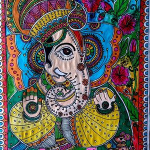 Homemade Lord Ganesha. Madhubhani Painting. Water,