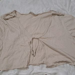 BEIGE WOMEN EMBELLISHED CROP SHRUG