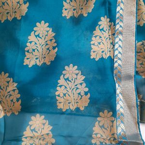 Beige and Greenish Blue Saree with Blouse