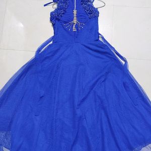 Blue designer gown with flares and with inner & accessory for girls