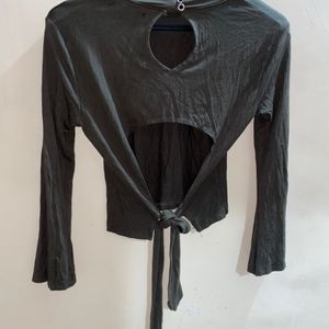 Women Long Sleeves Back Tie Up Sexy Top