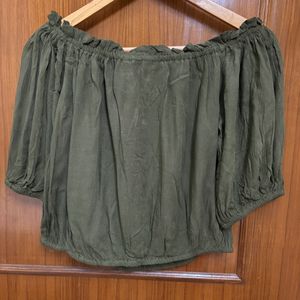 Olive Off Shoulder Crop Top