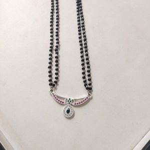 PureSilver Green&Pink Stone Mangalsutra