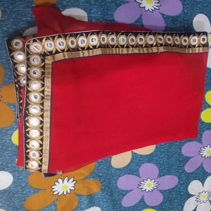 Red Saree With Stiched Blouse