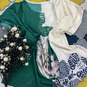 green n cream printed top