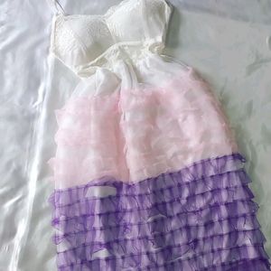 Dreamy Korean Padded Mesh Back Frill Dress