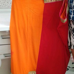 Saree With Shading Of Orange And Red Colour Beauti