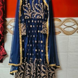 Navy Blue Gown With Duppatta