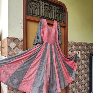Baby Pink & Light Black Ethnic Gown Party Wear