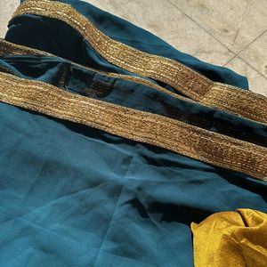 Teal Saree With Unstitched Blouse