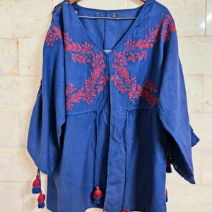 Linen Cotton Embroidered Shrug