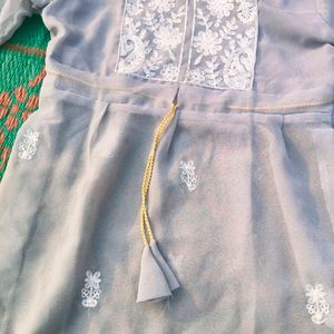 Grey Chikenkari Kurta