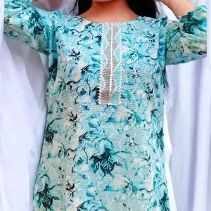 Aliya-Cut Cotton Floral Print Sequenced work Kurta