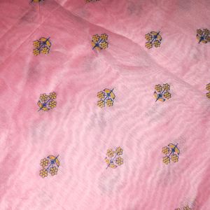 Baby Pink Colour Chanderi Cotton Fabric