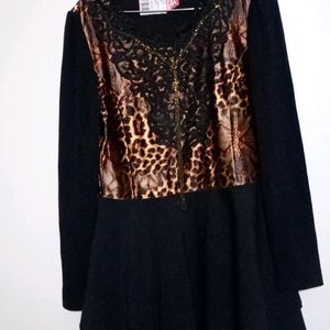 Leopard Print Mini Black Dress