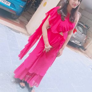 Ready to wear Rani pink Georgette saree💖