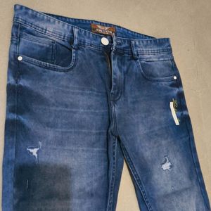 Blue Shaded Torn Denim Jeans