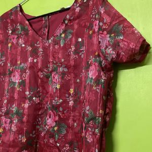 Red Floral Top For Ladies