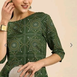 Anouk Women Green Ethnic Kurta