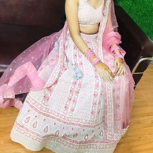 Pink Padded Flared Designer Lengha Choli Bridal