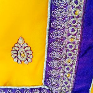 💥Yellow 💛 with Purple 💜 Border Saree