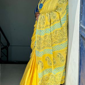 Cotton Chikankari Saree With Applique Work