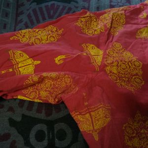 Red And Yellow Printed Kurta