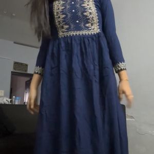 Navy Blue Printed Kurta