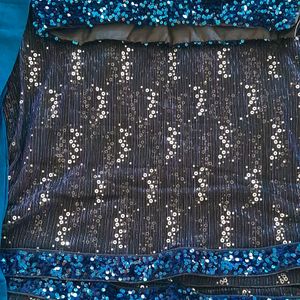 Diwali Offer Blue Soft Net Shimmer Saree Se