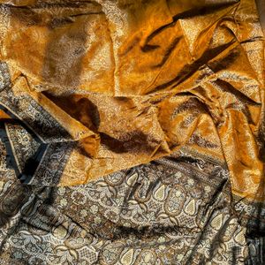 100% Pure Luxury Gold Himroo Silk Saree