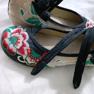 Chinese Embroidered Floral Shoe