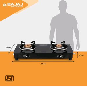 Bajaj Glass Manual Gas Stove 2 Burner 🧲🌿