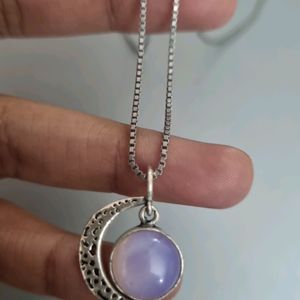 Oxidised Silver Moonstone Pendant With Box Chain