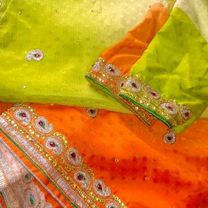 Orange And Green Saree