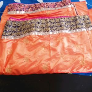 Satin Silk Saree_orange Colour