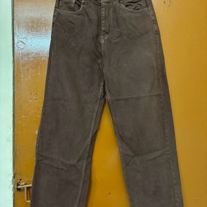 High Waisted Brown Straight Fit Jeans