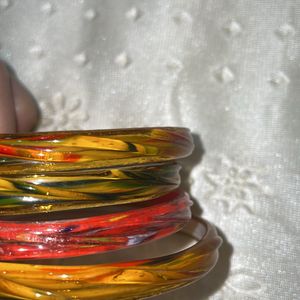 combo of 2 glass bangles set & 1 stone bangle pack