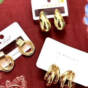 Korean Gold Plated Shiny Triple Hoop Earrings