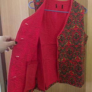 Red-floral Half-waistcoat