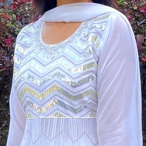 White Sequence Nyra Cut Dress