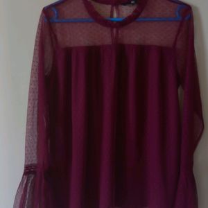 L Size Burgandy Netted Top