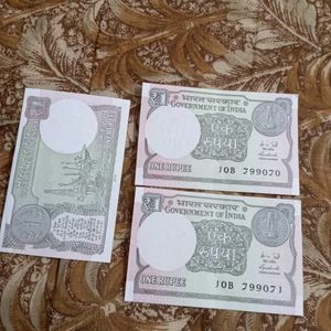 Rare Original One Rupee 2 Notes