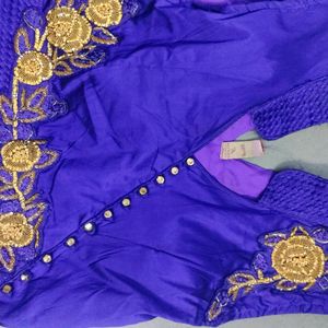 Violet Full Length Ball Gown With Gold Embroidery