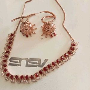 Rosegold Plated RUBY AD SET With Chain.