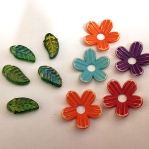 Flower and Leaf Beads 10 Pieces for Jewelry Making